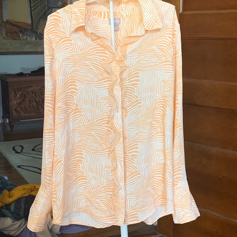 Chico’s ruffle front wide cuff blouse. Worn‎ once